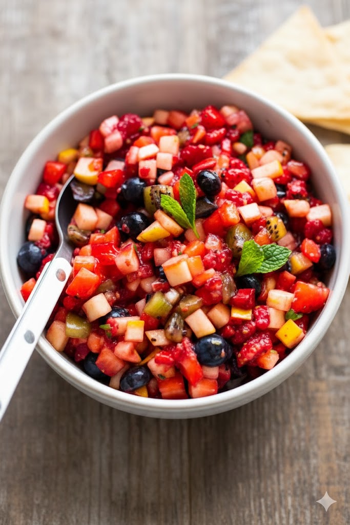 Mix fruit salsa & Swiss meringue