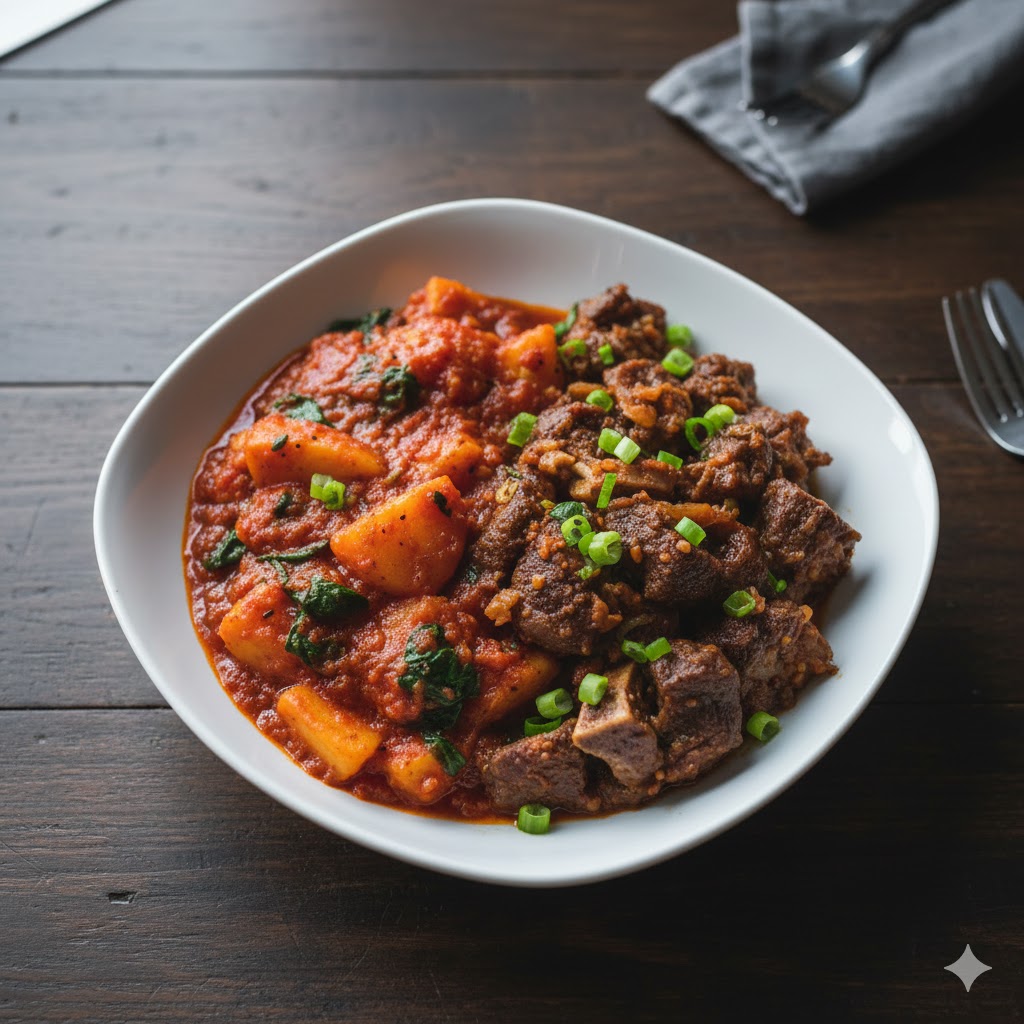 Braised goat meat & yam fritters